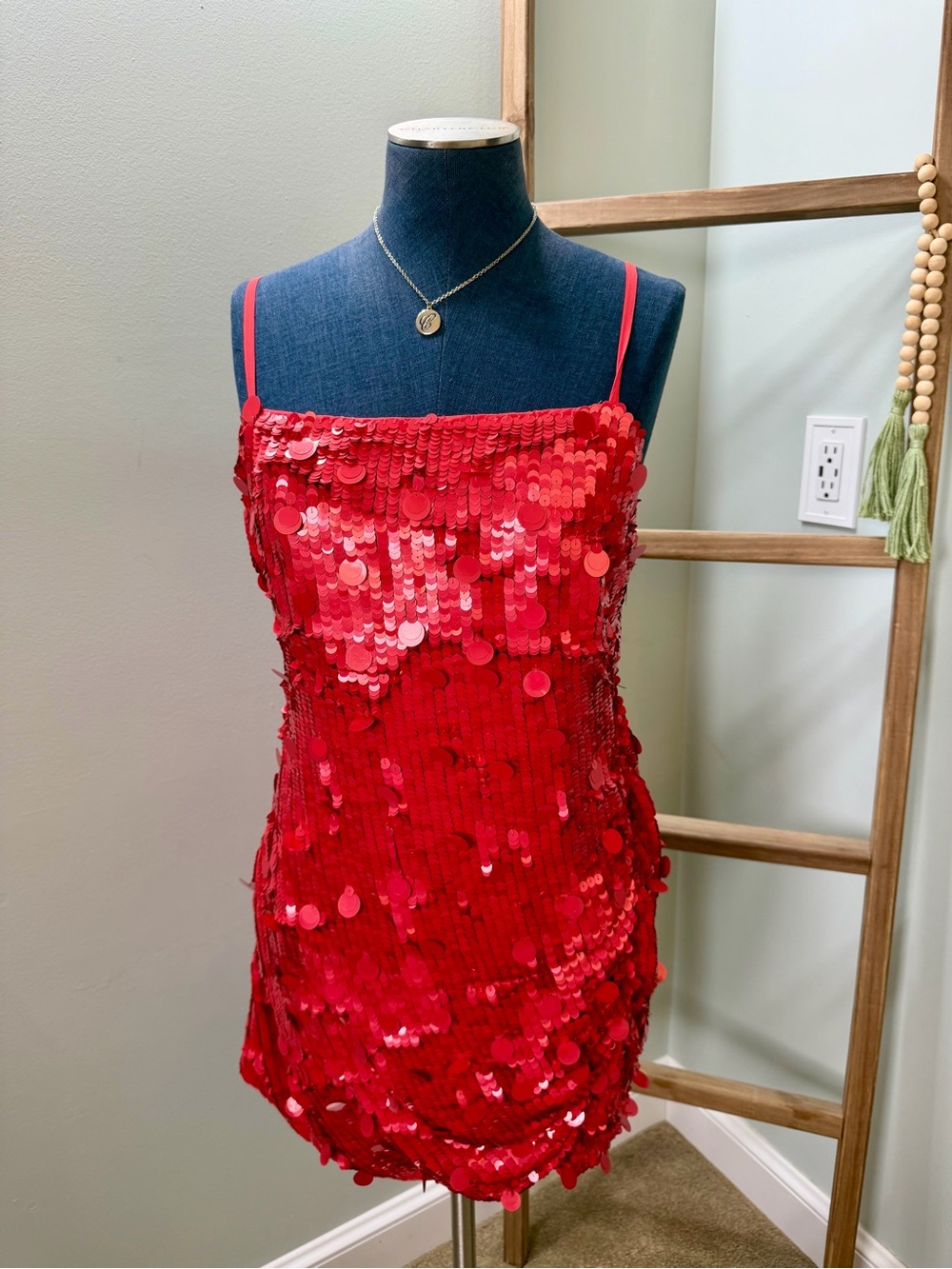 ASOS Edition Drape Side Red Sequin Cami Cocktail Party Mini Dress Size 8